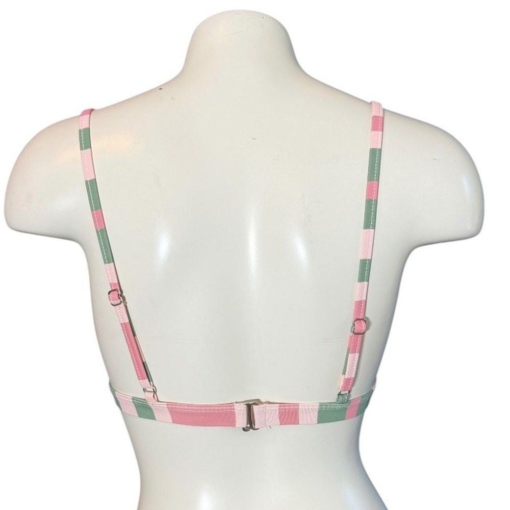 Kensie Pink Green Striped Pineapple Sequin Triangle Bikini Top White Size S - Picture 3 of 7